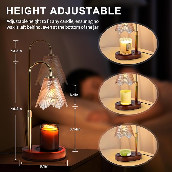 Candle Warmer lamp with Timer & Dimmer Birthday Gifts for Women Mom, House Warming Gifts New Home Decor, Wax Melt Warmer for Jar Candles, Home Bedroom Decor with 2 Bulbs(Leafy Amber)