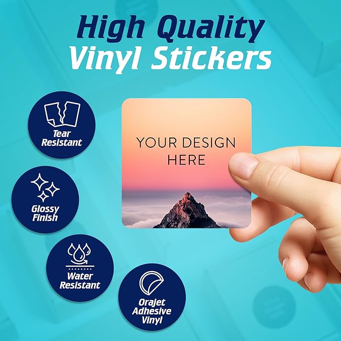 100 Custom Vinyl Stickers - Upload Your own Image, Text, Design, Logo - Personalized Logo Labels for Handmade, Packaging, Bottle, Jars, Candle, Brand Stickers (Mountain, 2x2 Square)