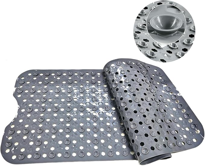 Bath Tub Mat Non Slip, 39 x 16 Inch Long Shower Mat, Machine Washable Bathmat with Drain Holes (Gray)