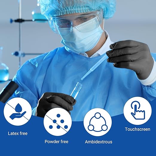 JMU Black Nitrile Disposable Gloves Large, 200 Count, 3.5 Mil, Latex Free Powder Free Medical Exam Gloves