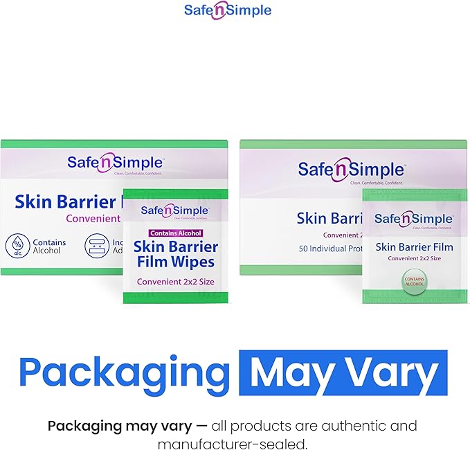 Safe n' Simple Skin Barrier Wipe with Alcohol - 50 Individually Packaged Wipes 2"x2" - Ostomy Sterile Skin Prep Pads - Skin Barrier Film Wipes for Ostomy - Alcohol Stoma Barrier Prep Pads