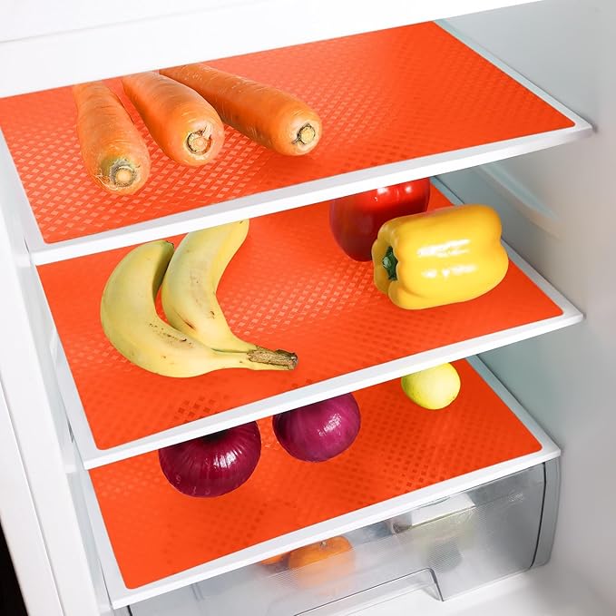 Red Fridge Liners Shelf Liner for Kitchen Cabinets Refrigerator Liners Waterproof & Oil-Proof Kitchen Cupboard Liner Non Adhesive Drawer Mats EVA Material for Shelves 17.5 x 393.7 Inches