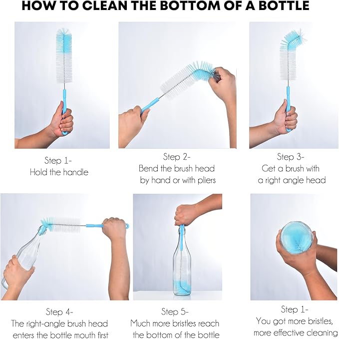 3-Pack Long Bottle Cleaning Brush for Narrow Neck Beer, Wine, Flask, Thermos, Sportwell, Pitcher, Brewing Bottle Cleaner, 16 Inches