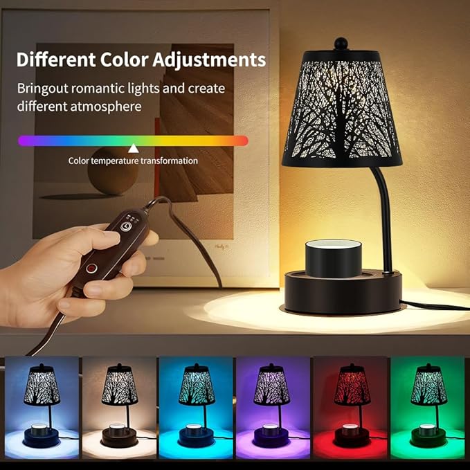 Black Tree ﻿Candle Warmer Lamp, LED Colors Changing Candle Warmer with Timer, Bedroom Living Room Home Decor Wax Melting Warmer for Jar Candles (Black Tree)