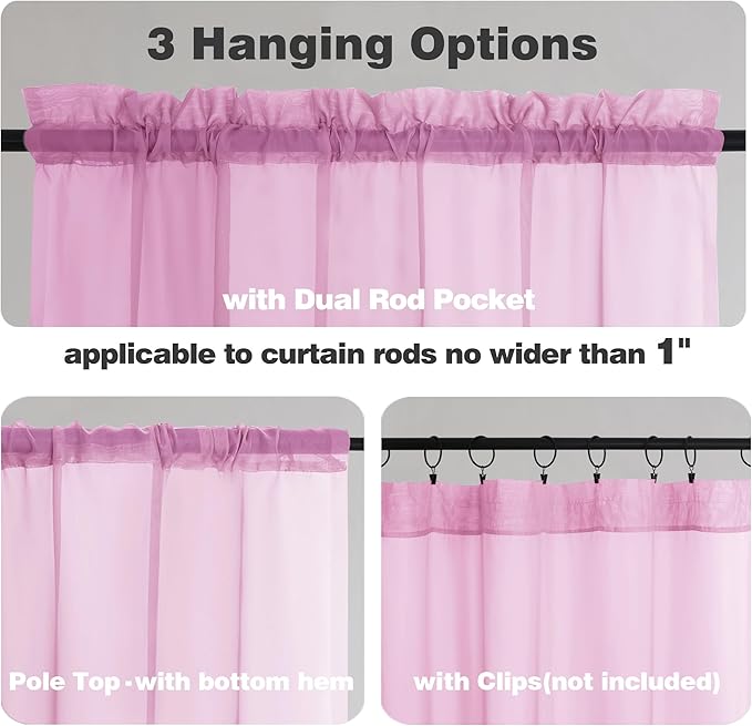 Chyhomenyc Pink Sheer Curtains 78 Inches Long 2 Panels Set for Living Room, Light Filtering Voile Lightweight Bedroom Curtains, Rod Pocket Solid Window Treatment Drapes, Each 42W x 78L