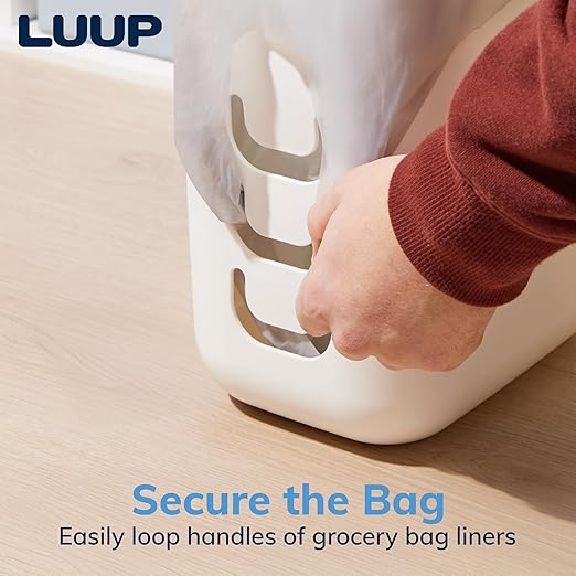 STORi Luup Bathroom Wastebasket, Secure Grocery Bags, Plastic Garbage Container for Vanity, Laundry Room, Kitchen, Office, 2.5 Gallon, White, Made in USA