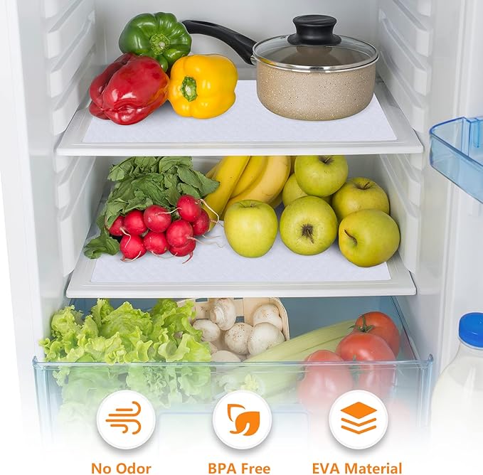 Shelf Liners for Kitchen Cabinets Refrigerator Liners Waterproof & Oil-Proof Kitchen Cupboard Liner Non-Slip Drawer Mats EVA Material Non Adhesive Fridge Liner for Shelves-White 17.5 x 236.2 Inches