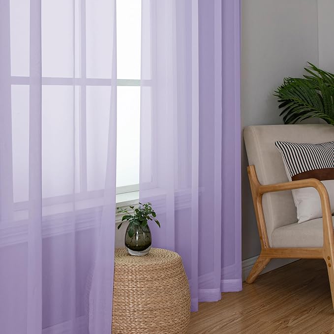 Chyhomenyc Lilac Sheer Curtains 63 Inch Length 2 Panels, Light Filtering Airy Rod Pocket Window Curtain Treatment Drapes for Bedroom Living, Each 42Wx63L Inches
