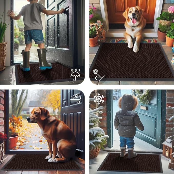 Smiry Front Door Mat Outside Entrance, Heavy Duty Outdoor Indoor Natural Rubber Doormat, Non Slip, Trap Dirt and Moisture, Easy Clean, Low Profile Patio Porch Entryway Mat, 29.5x17, Pure Brown