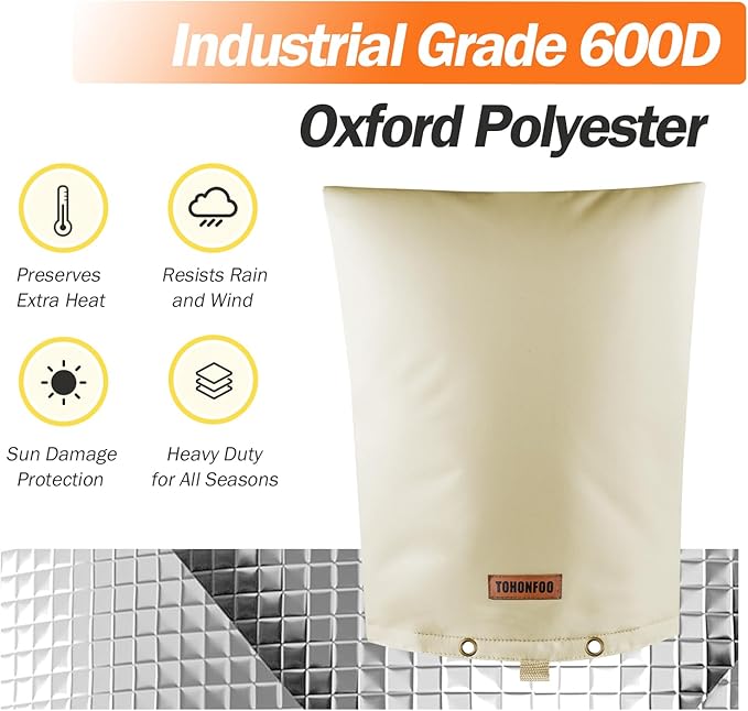 TOHONFOO Backflow Preventer Pipe Insulation Cover (5°F) - Irrigation Sprinkler Valve Insulated Pouch - Water Well Pump Cover - Sturdy 5 Layers for Winter Freeze Protection, 16" W x 20" H, Beige