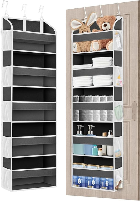 1 Pack Over The Door Organizer Storage, Hanging Organizer Closet with 5 Large Pockets 10 Mesh Pockets, 44 lbs Weight Capacity, Behind Door Storage for Nursery Bedroom Bathroom (Dark Grey)