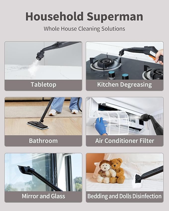 Steam Cleaner for home, 293°F 58 PSI Powerful Multipurpose Steam Mop for Home Use, 50Oz Capacity, Heavy Duty Steamer for Carpets, Handheld Steamers, Floors, Cars, Tiles, Crack Cleaning, Titanium