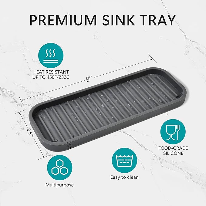 Mofason Silicone Sponge Holder, Tray for Soap and Sponge, Kitchen Sink Tray, Accessories to Help You Clean Kitchen Sink Sponge Rack（Gray, 2 Pack）