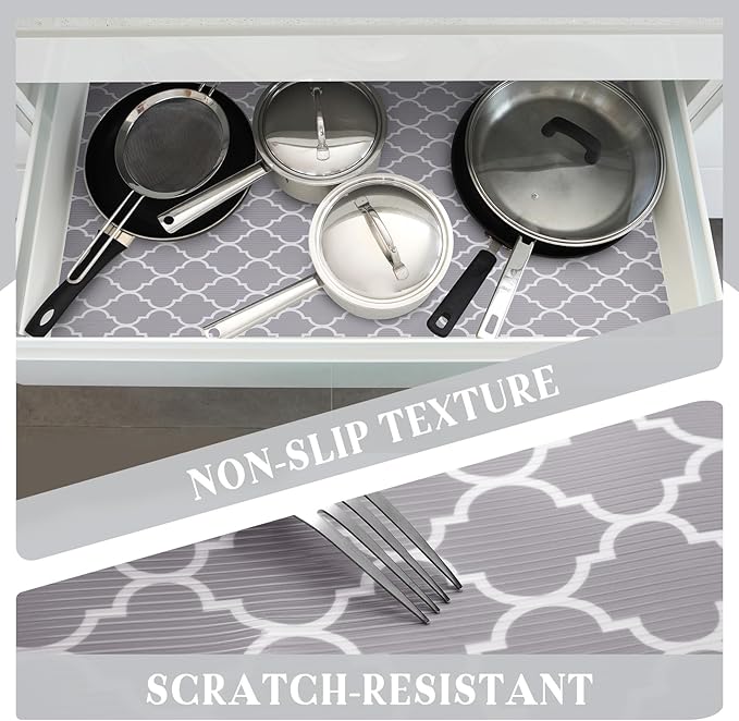 Glotoch 24 Inch Extra Wide Non Slip Shelf Liner, Non Adhesive Drawer Liner, Waterproof Shelf Liners for Kitchen Cabinets, Refrigerator, Wire Shelving, Bathroom, Pantry-Heavy Duty, Durable,Grey
