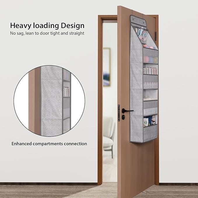 Univivi 5-Shelf Door Storage Over Door Hanging Organizer with 4 Large Pockets and 3 Small PVC Pockets Nursery Closet Cabinet Wall Mount Hanging Storage Organizers for Baby Nursery (Grey Pattern)