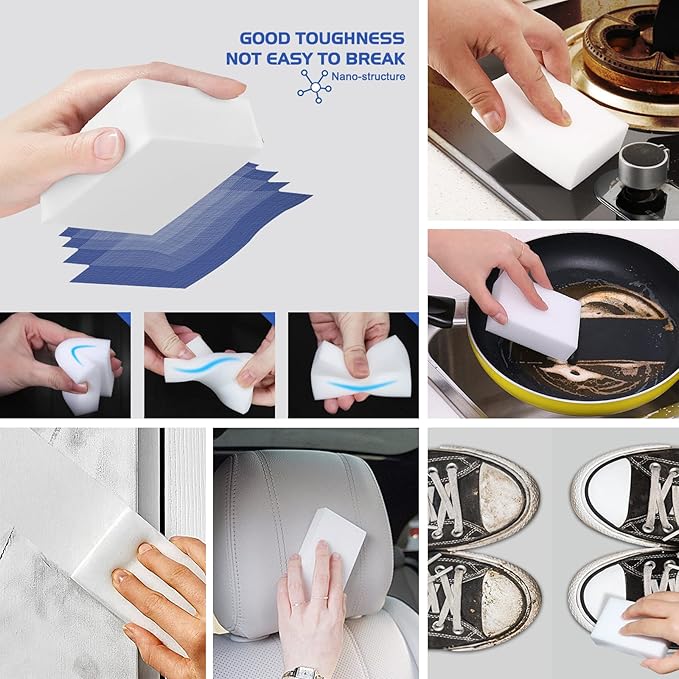50 Pack Melamine Sponges, Magic Sponge Eraser, Durable Multi-Purpose Premium Melamine Foam Eraser for All Oil Stains, Coffee Cup Stains, Bathroom, Kitchen, Leather, Shoes, Walls, car interiors.