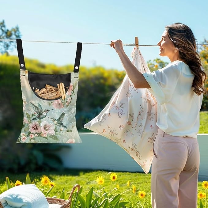 Hummingbird Clothespin Bag for Outdoor Laundry Clothesline and Clothes Pin Holder Clothespin Bag for Clothes Pins Heavy Duty Outdoor Use