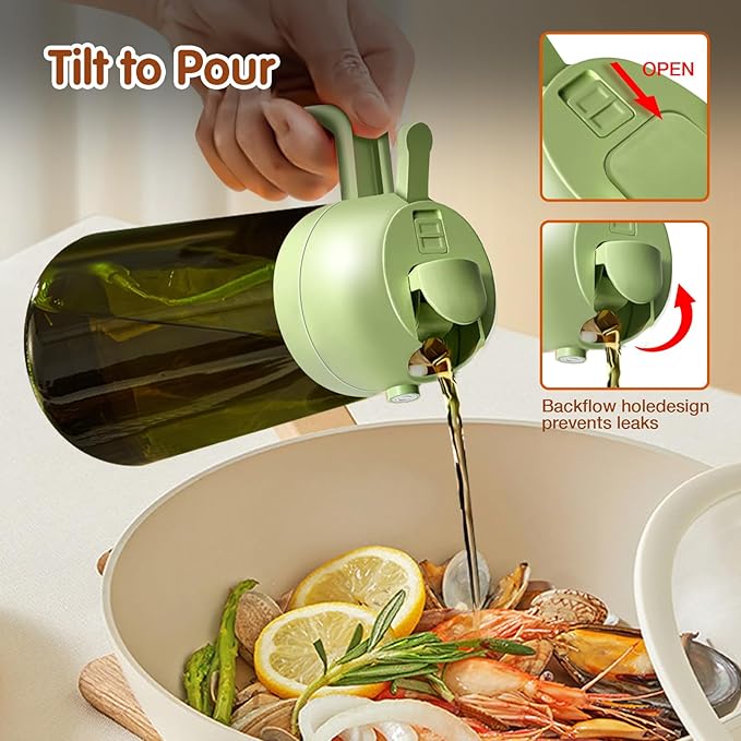 YARRAMATE 2PCS 16oz/470ml Oil Sprayer for Cooking with Stickers, Food-Grade 2 in 1 Olive Oil Dispenser Bottle for Kitchen, Premium Dark Green Glass Oil Bottle for Air Fryer, BBQ (White & Green)