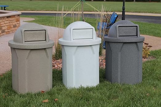 42 Gallon Circle 100% Recycled Plastic Heavy Duty Outdoor Commercial Trash Can with Push Open Dome Lid and Internal Liner | Great for Schools and Businesses - Yellow