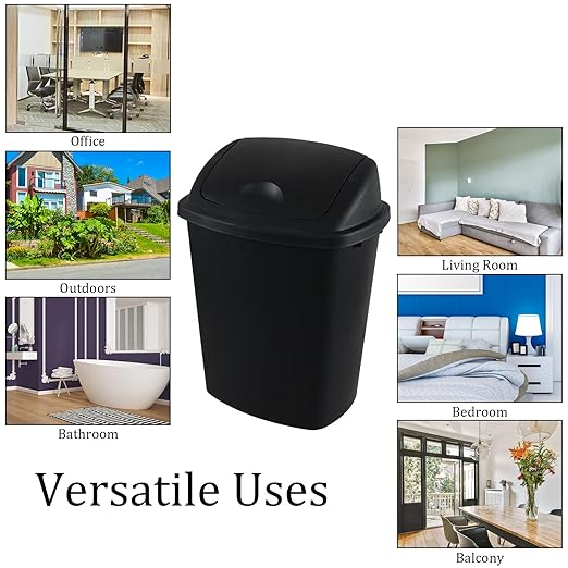 4 Packs Commercial Heavy-Duty Trash Can with Lid, Plastic Swing Top Kitchen Trash Can (11 Gallon, Black)