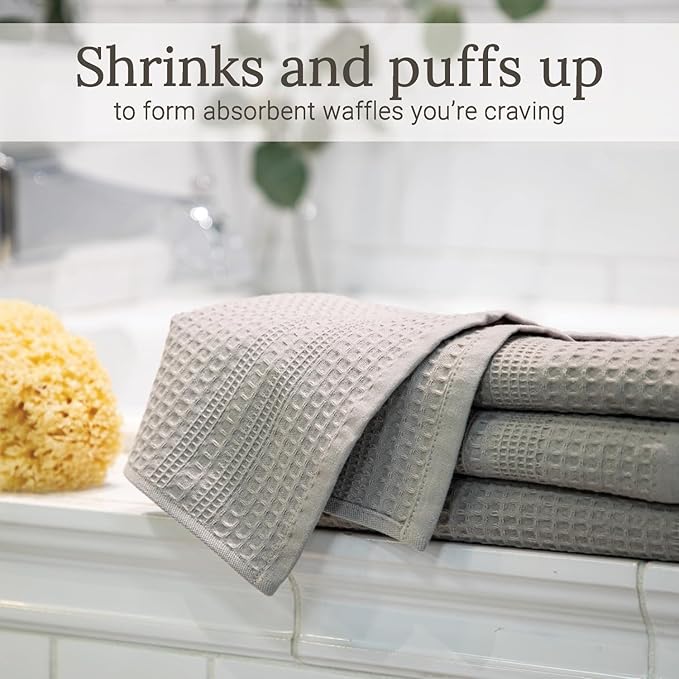 GILDEN TREE Waffle Towels for Bathroom, 100% Cotton Quick Dry Towel, Waffle Bath Towels Large, Absorbent Lightweight Travel Towel, Bath Towels Set of 2, Classic Style (Pewter)