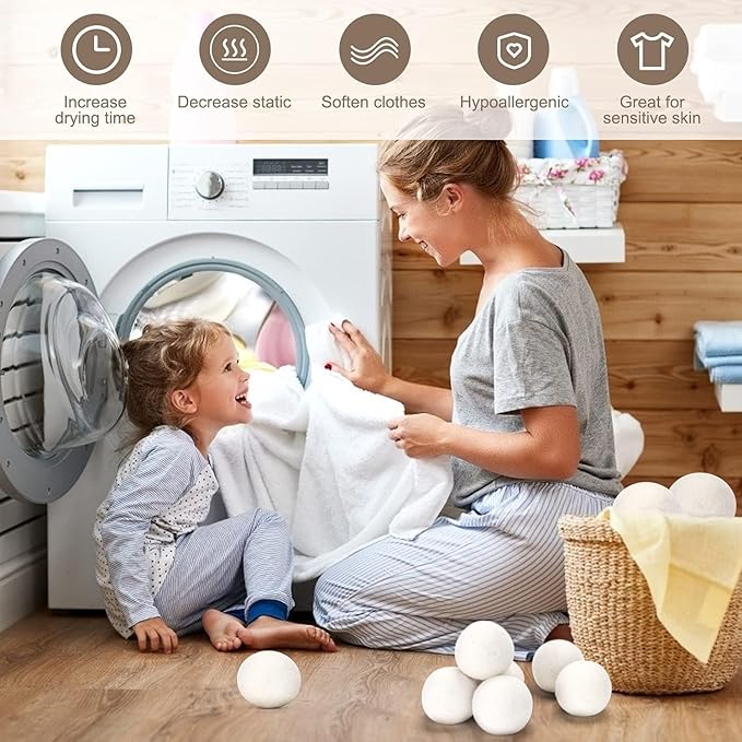 Organic Wool Dryer Balls: Eco-Friendly & Chemical-Free | Our Anti-Entanglement Reusable Balls Eliminate Wrinkle Static | 6-Pack XL Dryer Balls for Laundry is Made with New Zealand Wool (Cat)