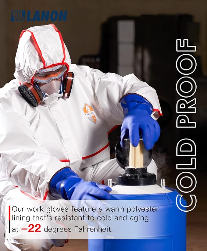 LANON PVC Coated Cold Proof Heavy Duty Gloves, Waterproof Warm Work Gloves for Freezer Work, Chemical & Oil Resistant, Non-Slip, Large (Pack of 2)
