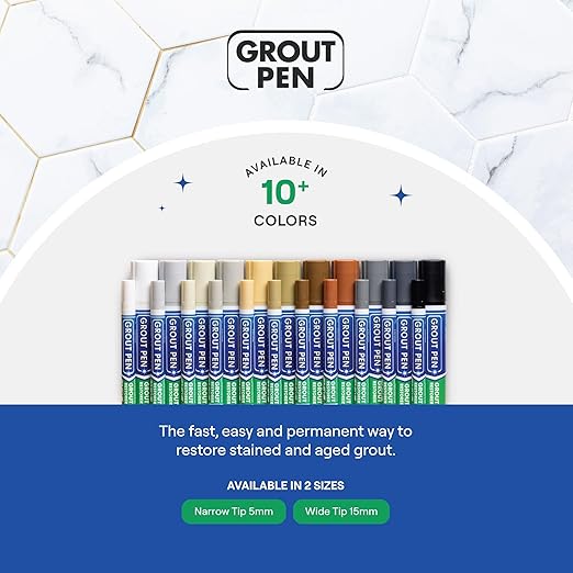 Grout Pen White Tile Paint Marker: Waterproof Grout Paint, Tile Grout Colorant and Sealer Pen - White, Narrow 5mm Tip (7mL)