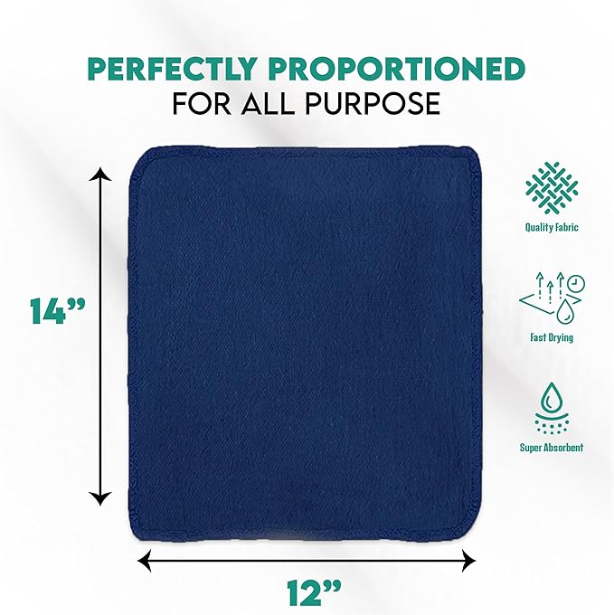 ZUPERIA Cotton Shop Towel – Multipurpose Cleaning Cloths (14" x 12" - Pack of 500 - Blue) Reusable Shop Rags for Automobiles, Industrial, Restaurants, Garage, and Homes