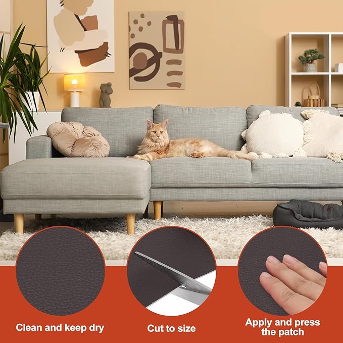 PATIKIL Leather Patches Tape for Furniture, 6.3 x 61 Inch Self Adhesive Vinyl Leather Repair Kit Cover Sheet for Couch, Sofa, Car Seats, Office Chair, Deep Coffee