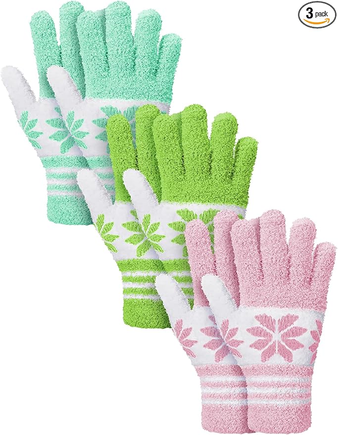 Patelai 3 Pairs Microfiber Plant Dusting Gloves Leaf Cleaning Gloves for Indoor Plants, Blinds, Furniture, House(Medium,Snowflake Yellow, Pink, Blue, White)