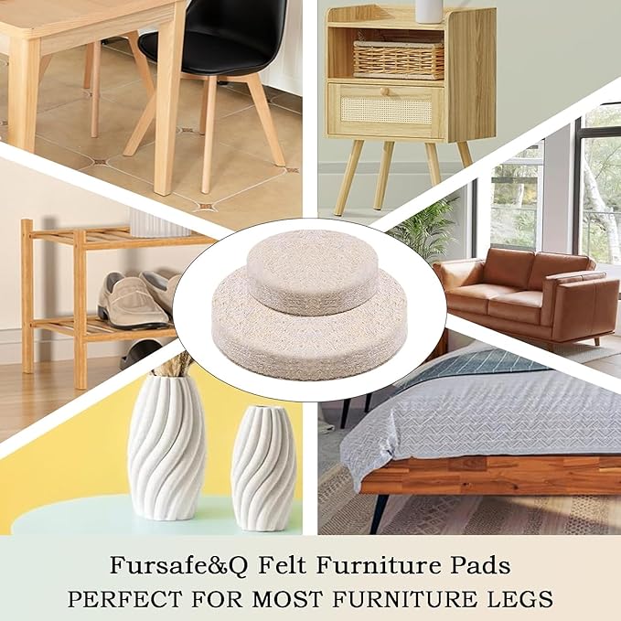 Fursafe&Q Felt Furniture Pads for Hardwood Floors - Self Adhesive Chair Felt Pad, Furniture Feet Floor Protectors, Protect from Nicks, Dents and Scratches, Cabinet Door Bumper128 Pcs Chair Feet