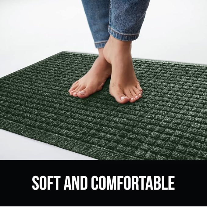 GORILLA GRIP Front Door Mat, 35x23, Indoor Outdoor Ultra Absorbent HydroAbsorb Doormat, Absorbs Up to 5.7 Cups of Water, Stain and Fade Resistant, Rubber Backing Doormats, Captures Dirt, Green