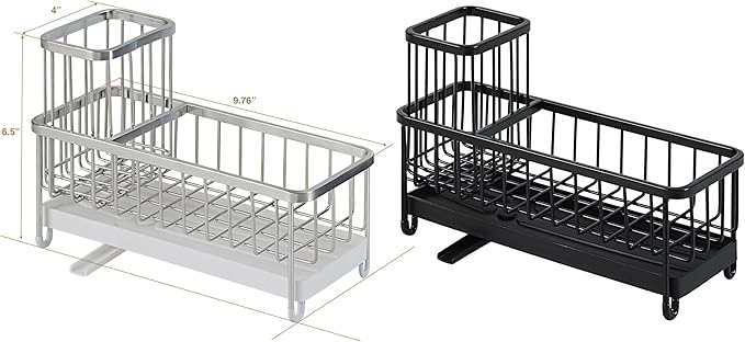 SunnyPoint Never Rust Stainless Utensil, Sink Cleaning Tools Holder for Kitchen Sink with Drain Board; Dish Wand, Sponge, Soap Dispenser, Utensil Organizer Caddy (S.N)
