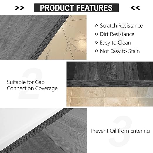 5Ft Floor Transition Strip Self Adhesive Vinyl Cover Floor Strip Flat Divider Transition Strip Wood Grain Design for Laminate Floor Gaps and Doorway Transitions (5Ft x 2 Inch, Gray)