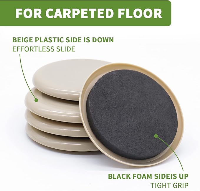 Furniture Sliders for Carpet 8 PCS - 3 1/2 inch Furniture Moving Slider Chair Legs Floors Protectors– Move Your Furniture Easy & Safely(for Carpet)
