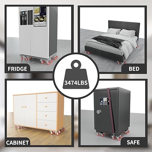 MYUEA【Upgrade Large】 Furniture Dolly,Furniture Movers with 5 Wheels,Carbon Steel Panel Heavy Duty Dolly,Furniture Lifter with 5 360° Rotatable Rubber Universal Wheels,Maximum Load 3474 LBS(Silver)