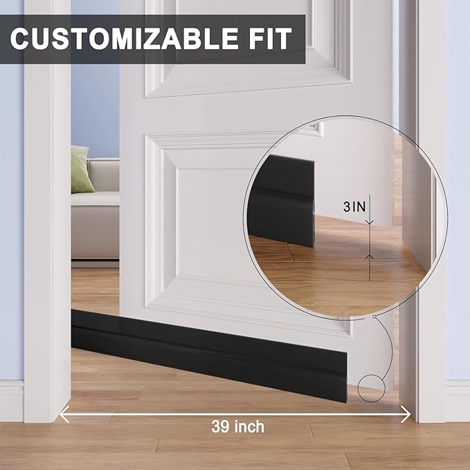 Door Draft Stopper,Door Sweep for Bottom of Door,Weather Stripping Door Seal Draft Guard Blocker Noise Cold Air Insulation Soundproofing for Exterior Interior Home Improvement(Black, 39")