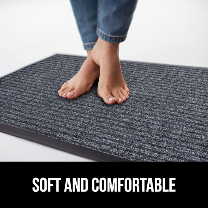 GORILLA GRIP Traffic Guard Door Mat, Heavy Duty Welcome Mats, Commercial Office Space Doormat, Waterproof, Fade Resistant, Strong Rubber Backing, Low Profile, Shoe and Boot Scraper, 29x17, Gray