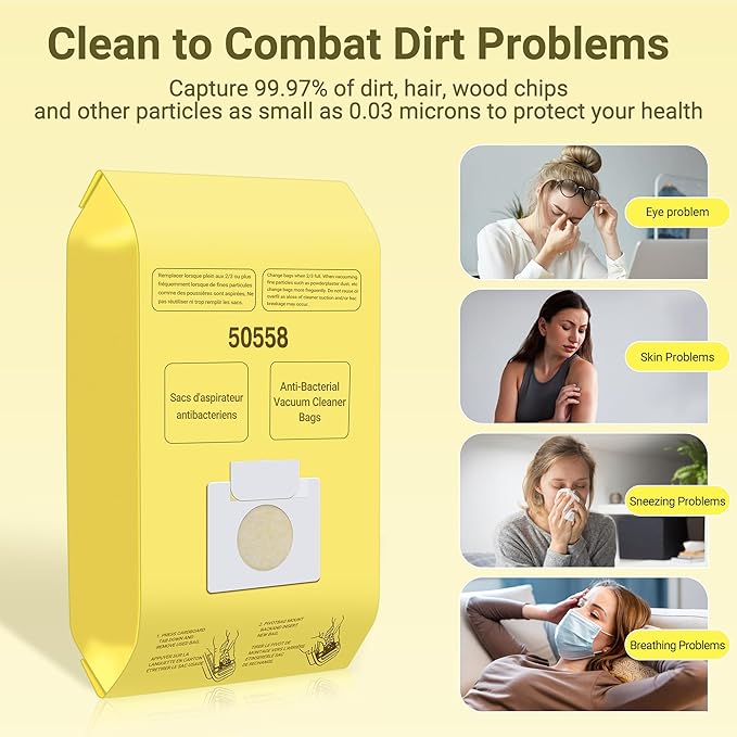 50558 Vacuum Cleaner Bags Replacement for Kenmore Canister Type C/Q 5055, 50555, 50557, 50558 and Pana·sonic Type C-5, C-18, 200 Series, 400 Series, 600 Series, 800 Seires Vacuum - 12 Pack