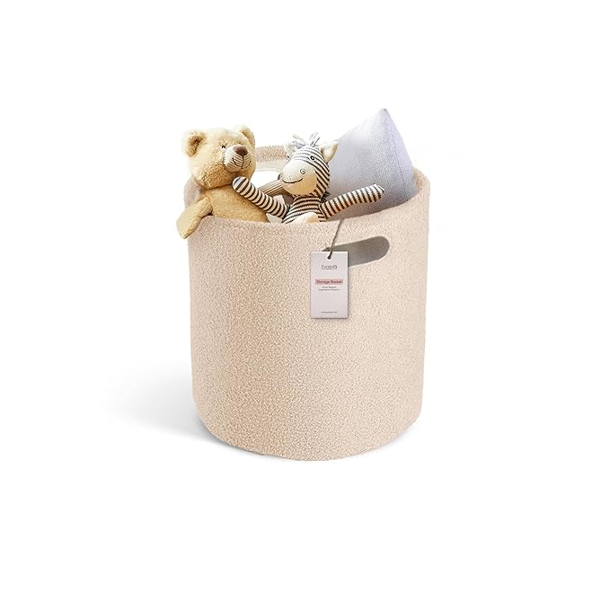 PUTSKA Basket – Round Storage for Clothes – Soft Baby Girl Basket for Nursery, Kids Room, Bedroom, Living Room – Large, Cream