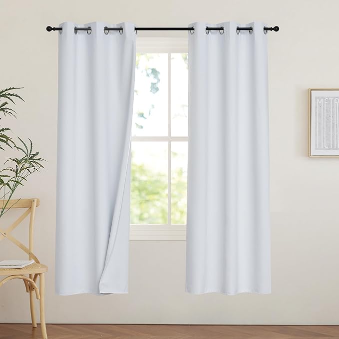 PONY DANCE White 100% Black Out Curtains 54 inch Length, Thermal Insulated Window Treatment Blacout Drapes for Bedroom, Room Darkening Noise Reducing Curtains for Living Room(2 Panels, 42 inches Wide)