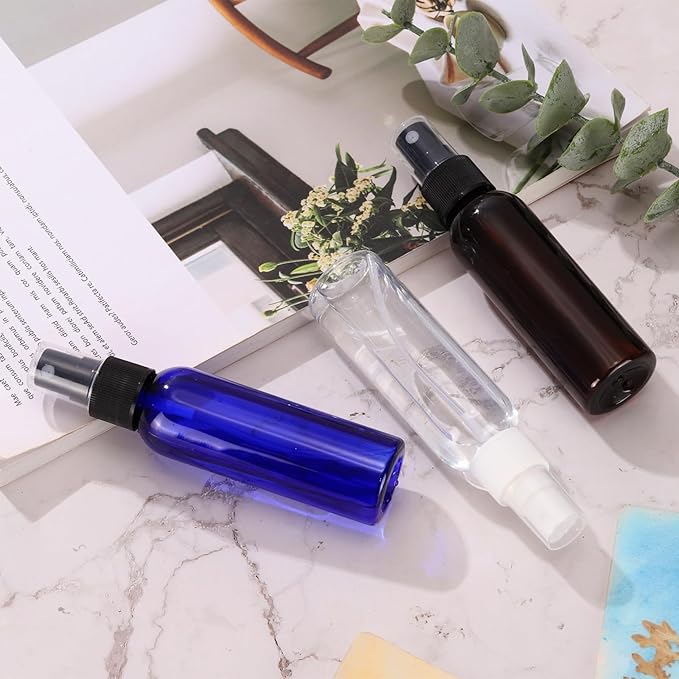 uxcell 100Pack Spray Bottles, 2Oz/60ML Clear Empty Mist Plastic Mini Travel Bottle Set,Small Refillable Liquid Containers for Household Use, Essential Oil, Cleaning (Transparent Black)