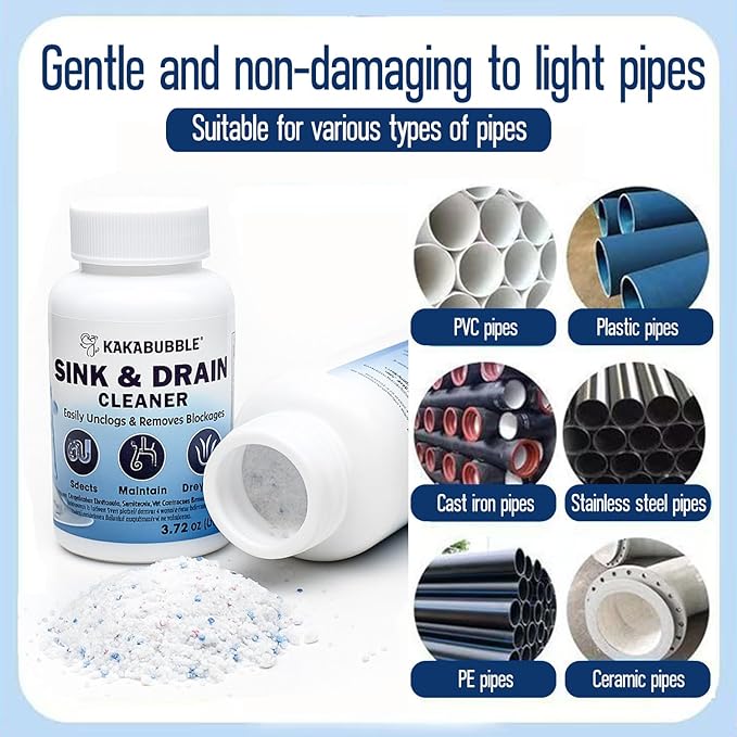 Pipe Dredge, Powerful Foaming Sink & Drain Cleaner Powder for Kitchen, Toilet & Pipeline Cleaning, Fast-Acting Clog Remover (2pcs or 4pcs) (4 bottles)