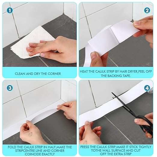 Maitys White Caulk Tape Waterproof Self Adhesive 12 Roll White Caulking Sealant Strips Bathroom Shower Tapes for Toilet Kitchen Countertop Corners Surfaces Sink Bathtub Floor Wall Edge (1.5" x 10.5ft)