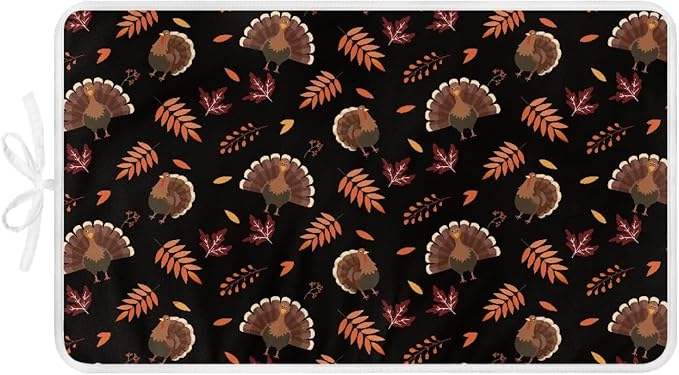 Cute Ironing Mat for Table top Washer,Dryer,Countertop,Turkey Portable Iron Pad Blanket for Washer Dryer Countertop Travel 32 x 16 Inch Thanksgiving Small Ironing Pads, Black