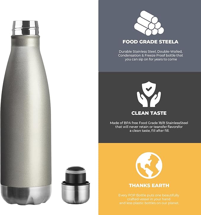 MEWAY 17oz Sport Water Bottle 12 Pack Vacuum Insulated Stainless Steel Leak-Proof Double Wall Cola Shape Water Bottle,Keep Drinks Hot & Cold (Cold Gray,12 Pack)