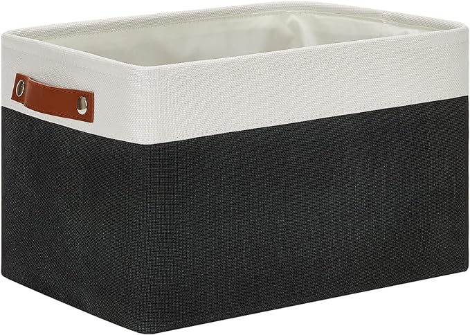 DULLEMELO Linen Closet Organizer and Storage Basket for Office, Bedroom, Cloth, Baskets for Organizing and Storage with handles for Shelves,Closet,Gift,Toys(White&Black)