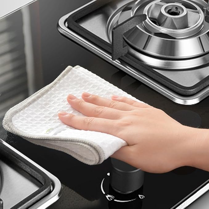KinHwa Microfiber Dish Cloths Thick Waffle Weave Kitchen Dish Rags Ultra Absorbent Dishcloths 12inch x 12inch 6 Pack - White