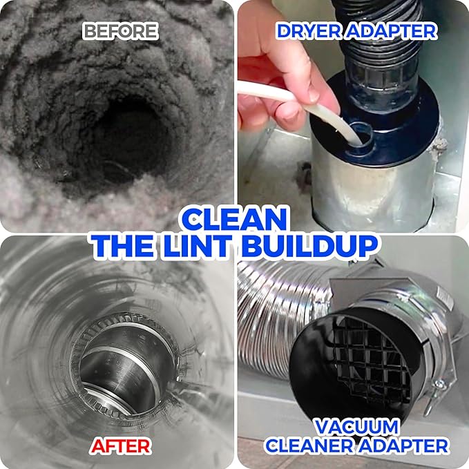 Holikme 50 Pieces 32 Feet Dryer Vent Cleaner Kit, Dryer Cleaning Tools, Include Dryer Vent Brush, Omnidirectional Blue Dryer Lint Vacuum Attachment, Dryer Lint Trap Brush, Vacuum & Dryer Adapters